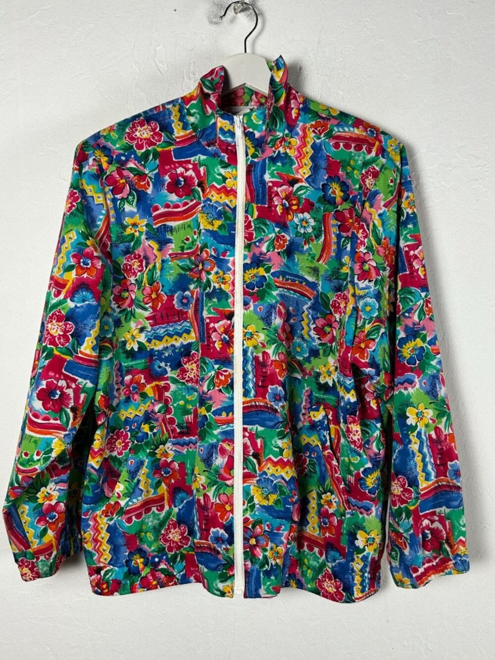 Vintage 80s Koret Francisca Floral Windbreaker Jacket Colorful Zip Up Large